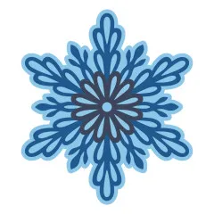 Nahaufnahme der geschichteten Schneeflocke in mehreren Blautönen mit floraler Mittelrosette.