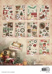 10 vorgestanzte Sticker-Bögen mit Landhaus-Winterszenen, Kränzen, Farm-Truck, Kamin-Motiven und Weihnachtsgrüßen.