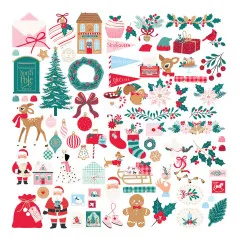 Ausgebreitete Ephemera-Teile mit Rehkitz, Weihnachtsmann, Post- und Geschenk-Motiven