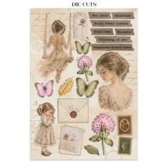 Die-Cuts Seite mit ausschneidbaren Motiven: Frauen, Schmetterlinge, Blüten, Rahmen