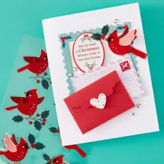 Weihnachtskarte mit Kardinalvogel-Sticker, Rahmen, Umschlag und Rehkitz-Aufkleber