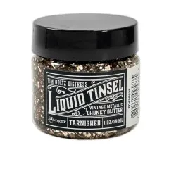 Tim Holtz Distress Liquid Tinsel Chunky Tarnished 29 ml Dose mit grausilbernem Glitzer in transparenter Klebebasis