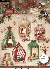 Studio Light DIY Laternen Set Cottage Christmas mit 10 vorgestanzten Laternen in Rot, Grün und Creme, Weihnachtsmotiven und Dekoelementen