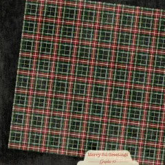 Dunkelgrünes und schwarzes Karomuster mit roten und weißen Akzenten auf Papierblatt, Merry-ful Greetings