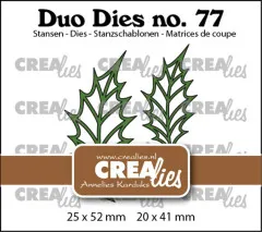 Verpackungsfoto der CREAlies Duo Dies „no. 77” mit zwei offenen Stechpalmenblatt-Stanzen in unterschiedlichen Größen