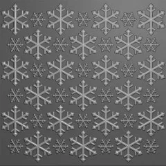 Prägefolder in Grau mit gleichmäßigem Muster aus großen und kleinen Schneeflocken in Nahaufnahme