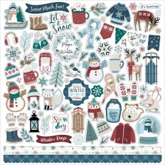 Echo Park Stickerbogen 30,5x30,5 cm mit winterlichen Motiven wie Schneemann, Reh, Schlitten und Sprüchen