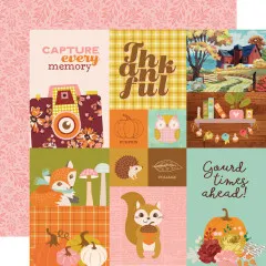 Element-Sheet mit 3x4 Journaling- und Fotokarten im Pumpkins & Plaid Design, Rückseite rosa Blattmuster