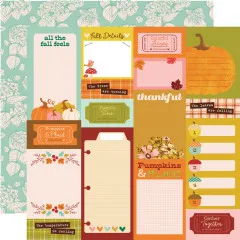Element-Sheet mit Journaling-Karten, Tickets und Notizzetteln im Pumpkins & Plaid Design, Rückseite mintgrünes Blattmuster