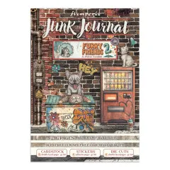 Junk Journal Furry Friends 2 aus dem Set mit Bulldogge im Container vor Getränkeautomat