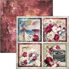 Bogen mit ausschneidbaren Ephemera-Elementen: Briefumschläge, Schmetterling und Blumenstrauß-Karten mit Zitat 'A Touch of Romance'