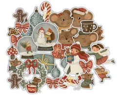 Lose Ephemera-Stanzteile: Schneekugeln, Lebkuchenmann, Mäusefiguren, Mädchen und Geschenke