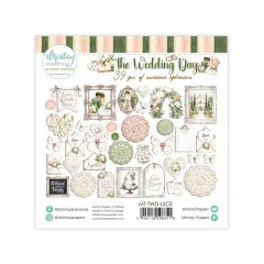 Alle 39 Ephemera-Teile der Wedding-Day-Kollektion im Überblick, u. a. Rahmen, Etiketten und Spitzen-Doilies.