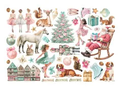 Ausschnitt der Stamperia Ephemera 'Winter Magic' mit Ballerinas, Eichhörnchen und Nussknacker.