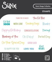 Bunte Grußformeln wie „Happy Birthday", „Thank You So Much" und „Congratulations"