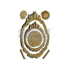 Freigestellte goldfarben gegossene Baumscheiben- und Ast-Motive der Silikonform "Evergreen & Embers"