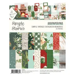 Verpackung des Simple Stories 6x8 Paper Pads Simple Vintage Evergreen Memories mit Übersicht aller 24 Designpapiere