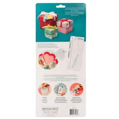 Verpackungsrückseite des Explosion Boards mit Anleitung, fertige Boxen und Anwendungsbeispiele für Taschen, Karten und Squash-Karten