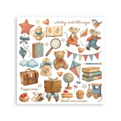 Rub-On Transferfolie mit Büchern, Maus-Charakteren, Teddy, Sternmotiven, Sprüche Today and always, Happiness, Best memories