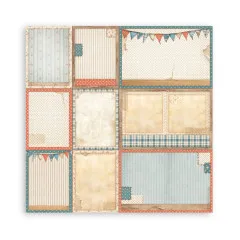Neun Designpapiere mit variativen Layouts, Streifen, gepunktete Bordüren, Girlanden, teilweise blanke Flächen zum Gestalten