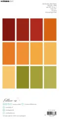 Farbübersicht des Paper Pads mit 12 Herbstfarben von Dunkelrot über Orange und Gelb bis Olivgrün