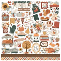 Stickerbogen mit Herbst-Elementen (Kürbisse, Bollerwagen, Apfelkorb, Teekanne, Eichhörnchen u. v. m.)