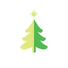 Farbiges Ergebnis des geschichteten Schablonendrucks: zweifarbiger Tannenbaum mit Spitzstern.