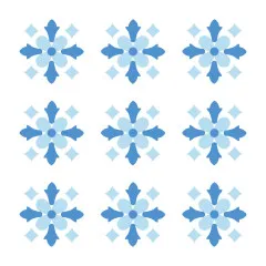 Farbiges Ergebnis des geschichteten Schablonendrucks mit blauen Schneeflocken im 3x3-Raster.