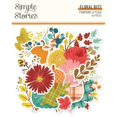 Simple Stories Floral Bits & Pieces Die-Cuts Pumpkins & Plaid: Verpackung mit bunten Blüten-, Kürbis- und Karo-Stanzteilen, 69 Teile