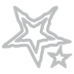 Drei Framelits Stanzformen in Sternform mit mehrschichtigem Design, grau dargestellt in verschiedenen Größen