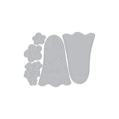 Uncolorierte Stanzformen des Sets: Geist-Grundform, kleine Blumen und ein zweiter geblümter Geist.