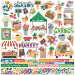 Stickerbogen Freshly Picked mit über 50 Stickern: Farmer's Market, Gartenmotive, Blüten, Früchte, Gemüse, Erntesprüche und Gartenelemente