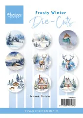 Verpackung der Marianne Design Frosty-Winter-Stanzteile mit 9 runden Wintermotiven