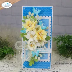 Gelb-weiße Akeleien Slimline-Karte, Spruch „Stand tall, bloom wild, be uniquely you“.