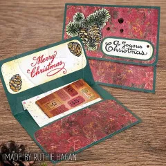 Karte mit Einstecktasche, Tannenzapfen, Merry Christmas und A Joyous Christmas