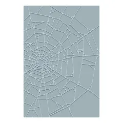 Nahaufnahme der grau geprägten Spinnennetz-Struktur.