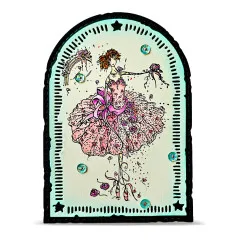 Bogenförmiger Anhänger mit gestempelter Ballerina-Feenfigur im rosa Kleid und Glitzersteinen