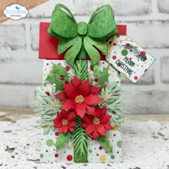 Geschenkkartenhalter mit grüner Schleife, roten Weihnachtssternen und Tag Merry Christmas