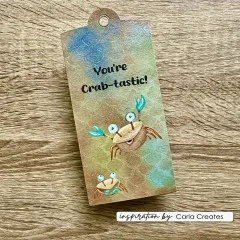 Geschenk-Tag bestempelt mit Krabben-Motiven und Spruch aus dem Set Silly Sea Life 3