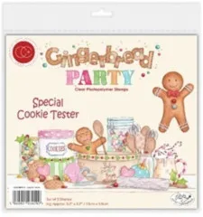 Verpackung des Clear-Stamps-Sets „Gingerbread Party – Made with Love“ mit zwei Lebkuchenfiguren und Herz-Motiv