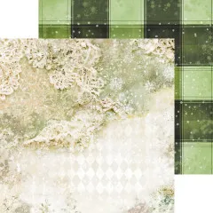 Grünes Karo-Muster und nostalgische Winter-Collage mit Spitze