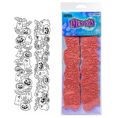Dylusions Cling Stamps Halloween Borders in der Verpackung mit zwei langen roten Gummistempeln