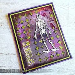 Halloween Karte mit Skelett und Spooky Schriftzug von Barbara Schiassi