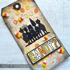 Halloween Tag mit Candy Schriftzug und Hexen-Silhouetten