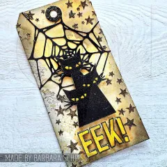 Halloween Anhänger mit Spinnennetz und Eek Schriftzug