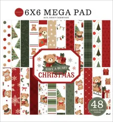 Carta Bella Have A Beary Christmas 6x6 Mega Pad mit 48 doppelseitig bedruckten Blättern, Weihnachtsmotiven und Teddybären in Rot und Grün