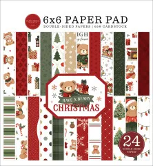 Carta Bella Have A Beary Christmas 6x6 Paper Pad mit 24 doppelseitig bedruckten Bögen, 12 verschiedene Motive mit Teddybären, Geschenken und Tannenbaum in Rot, Grün und Creme