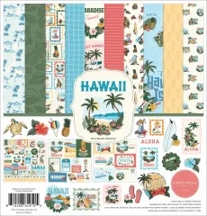 Hawaii Collection Kit von Carta Bella mit 12 doppelseitigen Designpapieren, tropischen Motiven, Stickerbogen, Format 30,5x30,5 cm