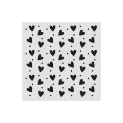 Heart Texture Stencil Motiv: Schwarze Herzen verschiedener Größen mit Pünktchen auf grauem Kunststoff