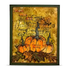 Herbstliche Grußkarte mit Kürbis-Motiven und filigranen Blätter-Stanzteilen in Braun- und Orangetönen
